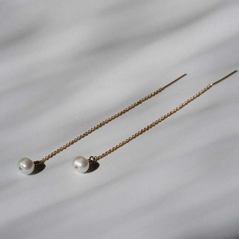 Pearl Threader Earrings - bridal jewelry - Choose Your Metal