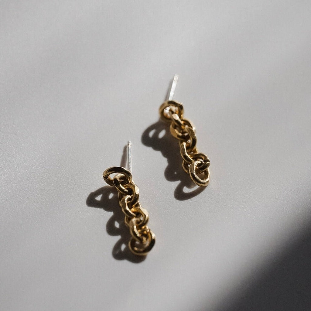 brass dainty chain link earrings