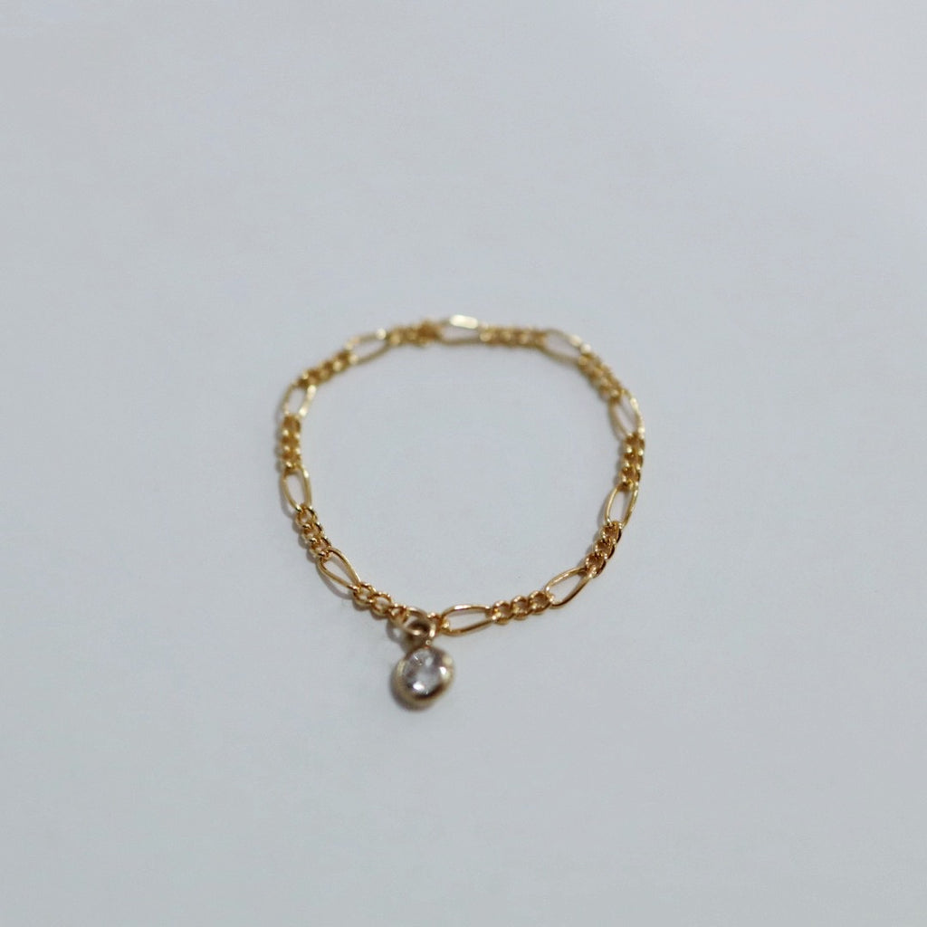Figaro Chain Ring with CZ Gemstone in 14 Karat Gold Fill