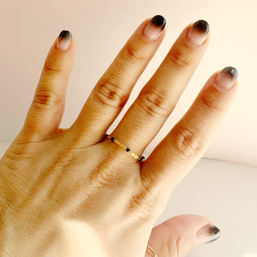 Black and gold chain ring in  14 Karat Yellow Gold / Ready to Ship size 12.5 (can be made smaller)