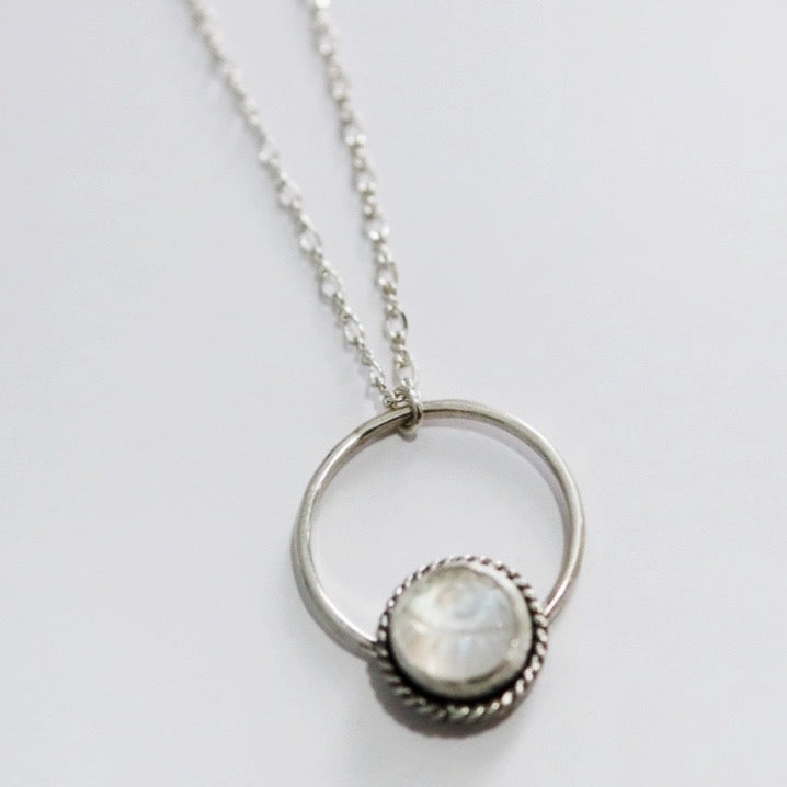 Moonstone Eye Necklace in Sterling Silver / ready to ship