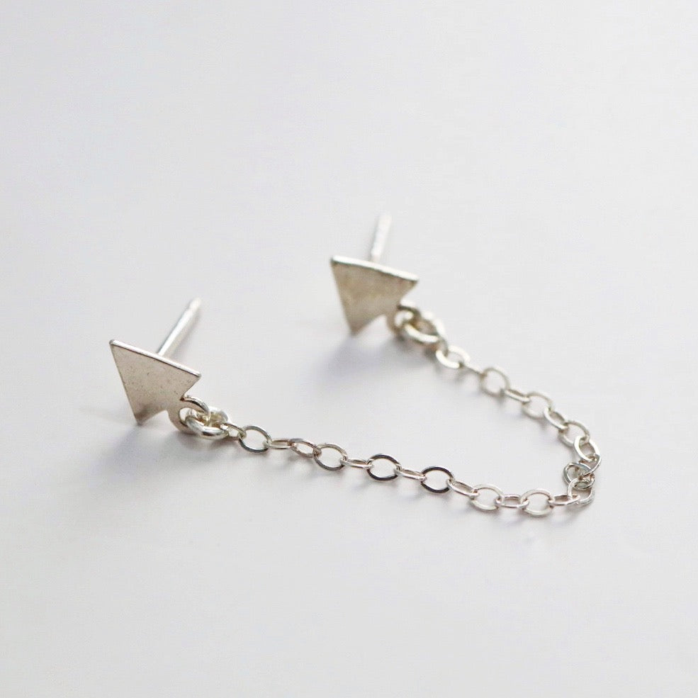 Double triangle chain drop earrings in sterling silver