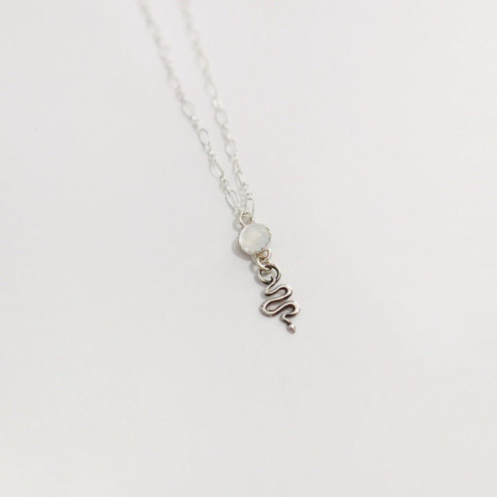 Moonstone and Snake Necklace in Sterling Silver / ready to ship