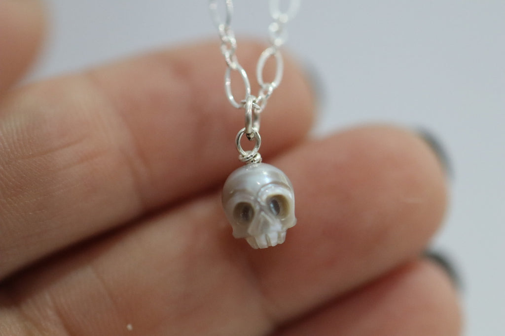 Skull Pearl Layering Necklace - Choose Your Metal