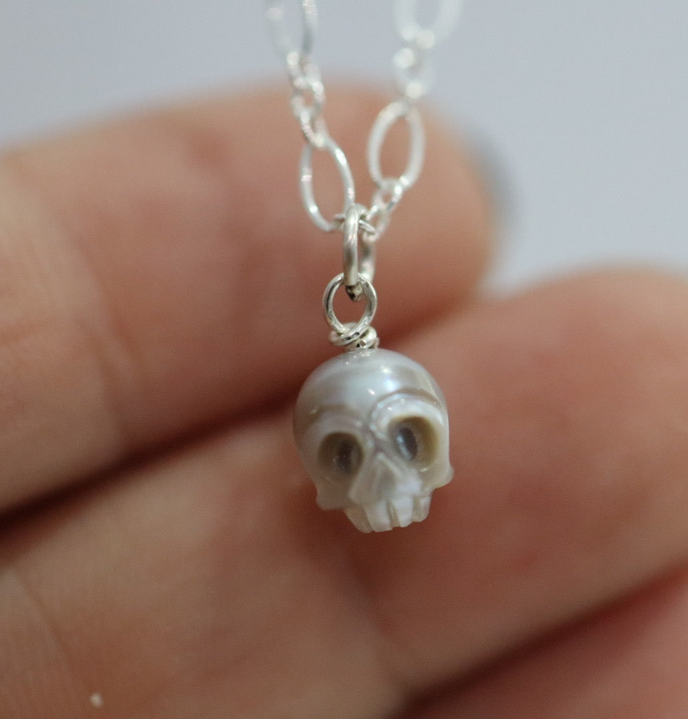 Skull Pearl Layering Necklace - Choose Your Metal