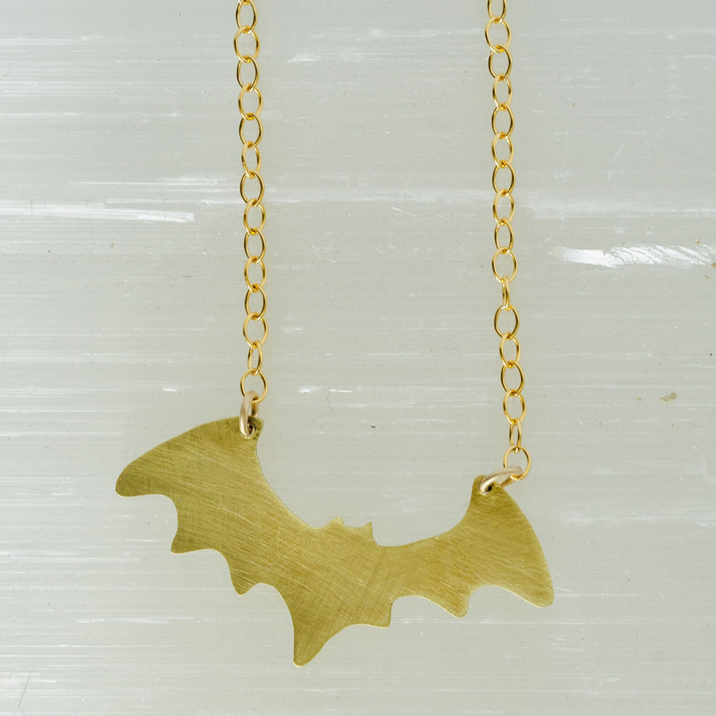 Dainty Bat Necklace in Brass or Sterling Silver