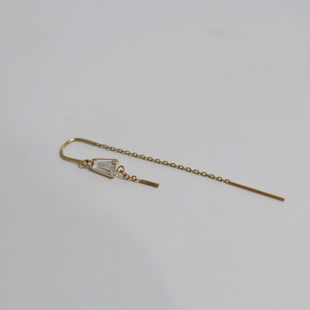 White Topaz  and Mini Bar Threader Earring in 14 karat Yellow Gold / SINGLE EARRING / READY TO SHIP