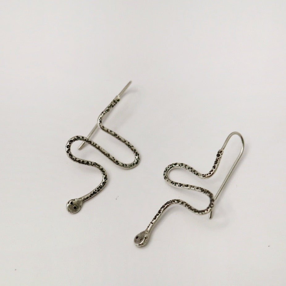 Snake drop earrings in sterling silver