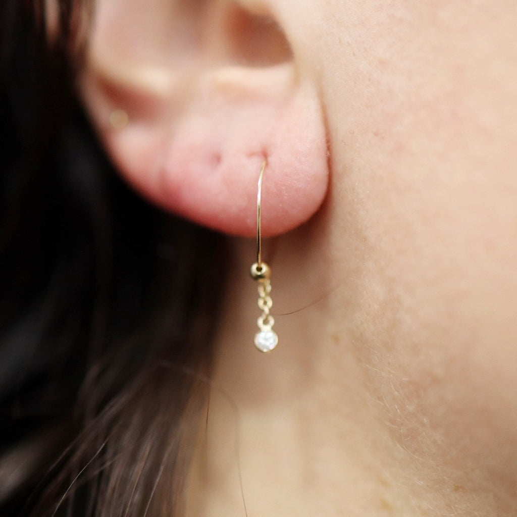 White Topaz Drop Hoop Earring in 14 karat Yellow Gold / SINGLE EARRING / READY TO SHIP