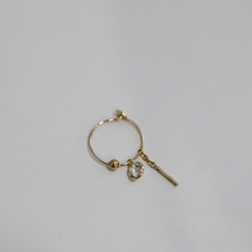 White Topaz and Bar Dangle Hoop Earring in 14 karat Yellow Gold / SINGLE EARRING / READY TO SHIP