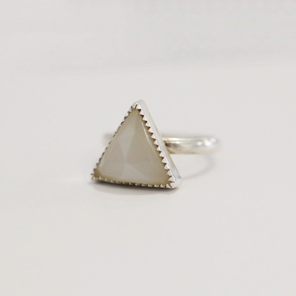 White Moonstone Triangle Gemstone Ring / Ready to Ship size 7.5