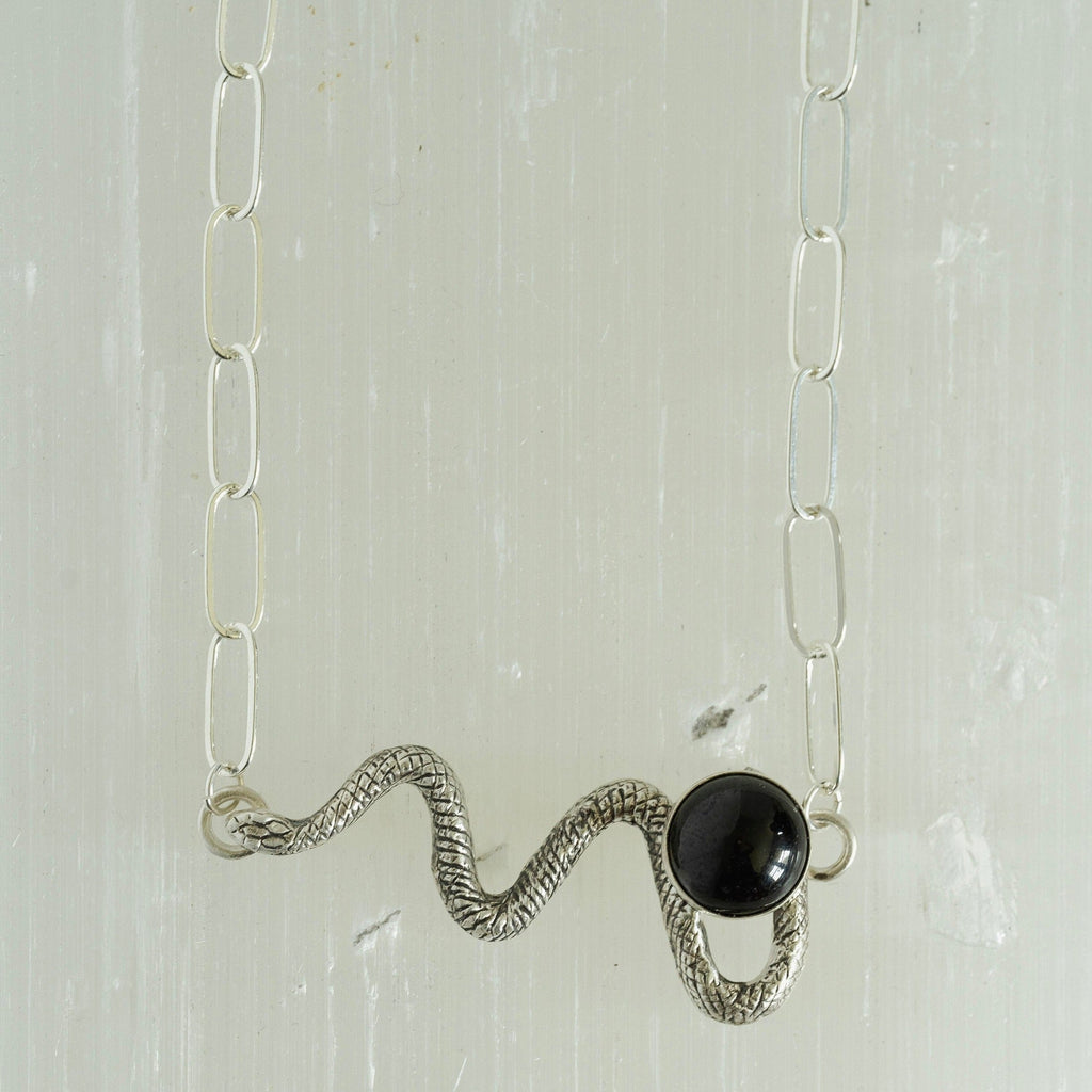 Sterling Silver Onyx Snake Necklace