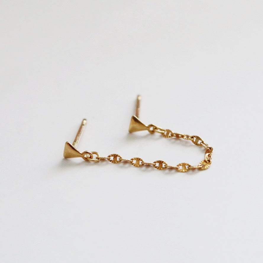 Double Triangle Chain Drop Earrings in 14 Karat Yellow Gold / SINGLE EARRING / Ready to Ship