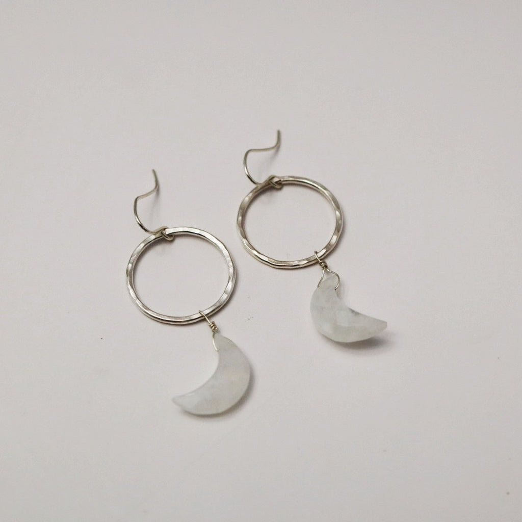Moonstone moon earrings in sterling silver