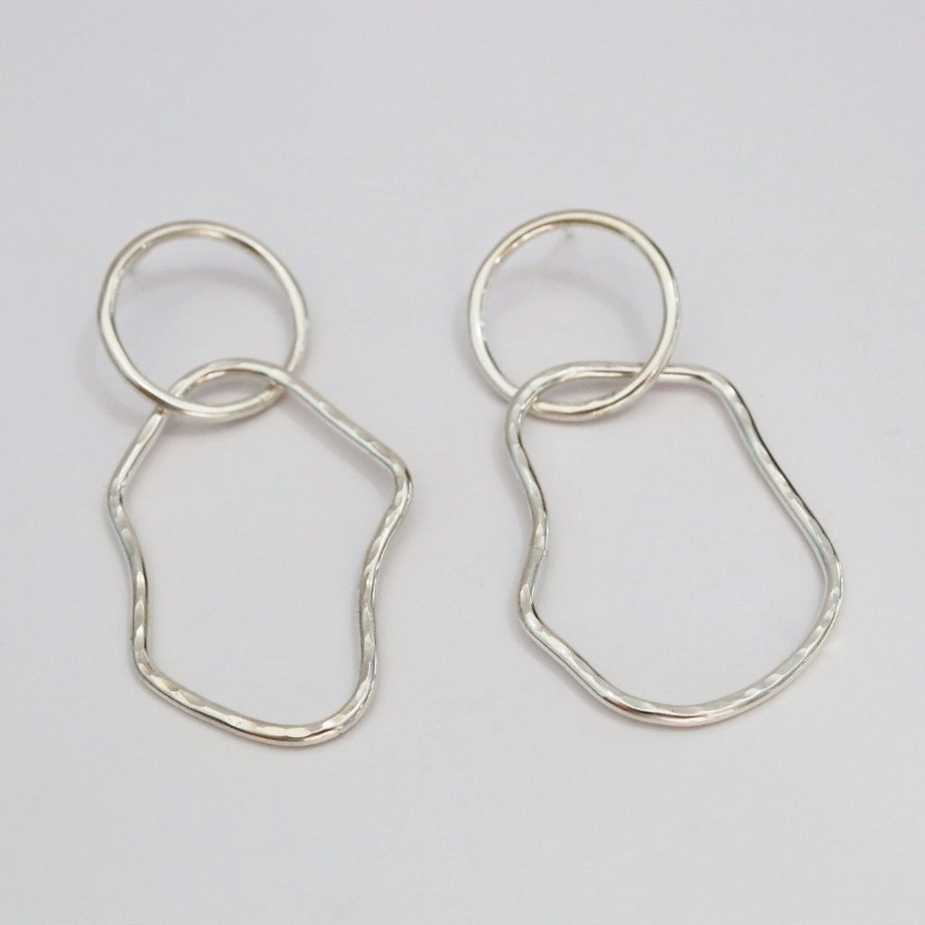 Circle and Hammered Organic Shape earrings in Sterling Silver / ready to ship