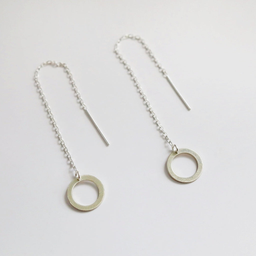 Geometric circle threader earrings in sterling silver
