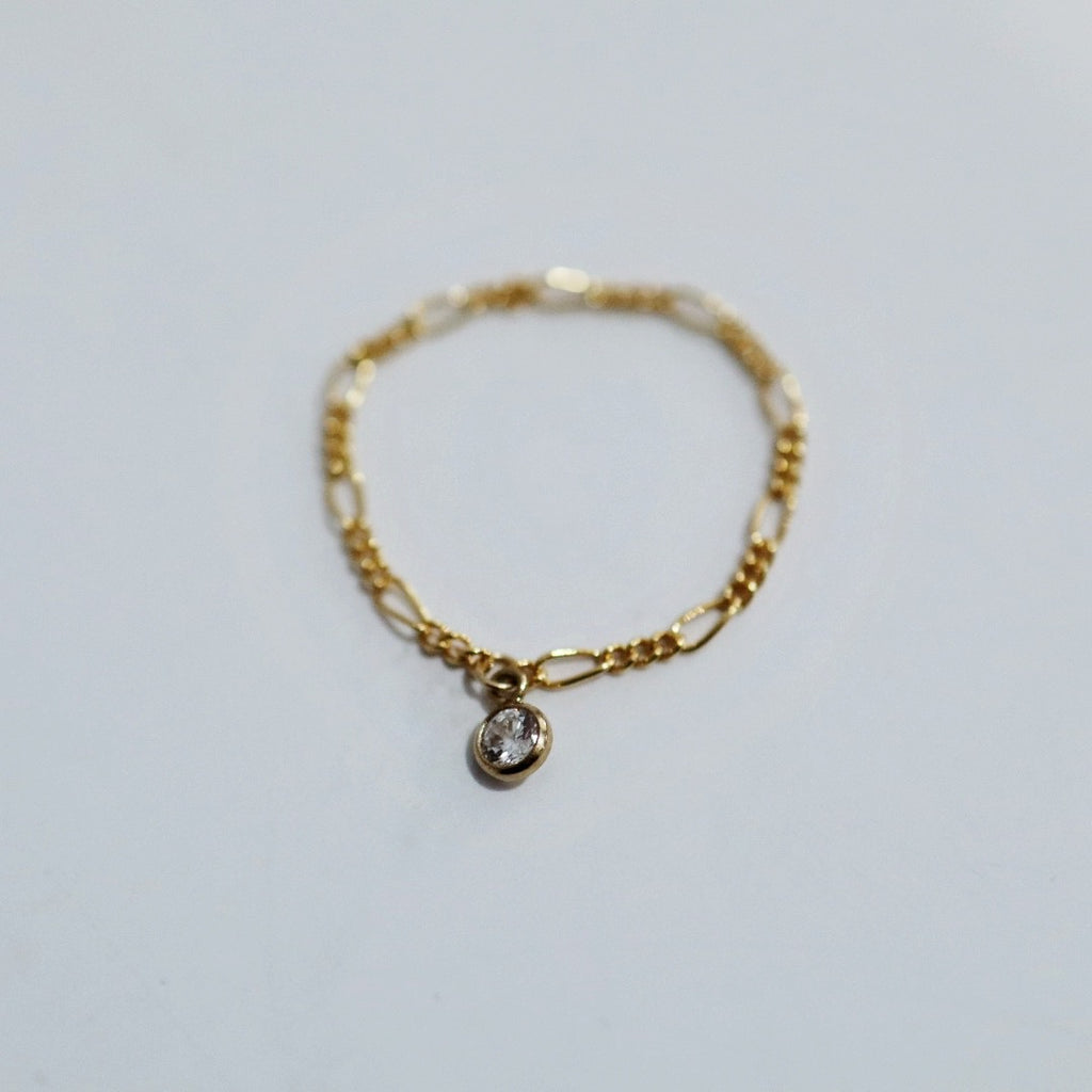 Figaro Chain Ring with CZ Gemstone in 14 Karat Gold Fill