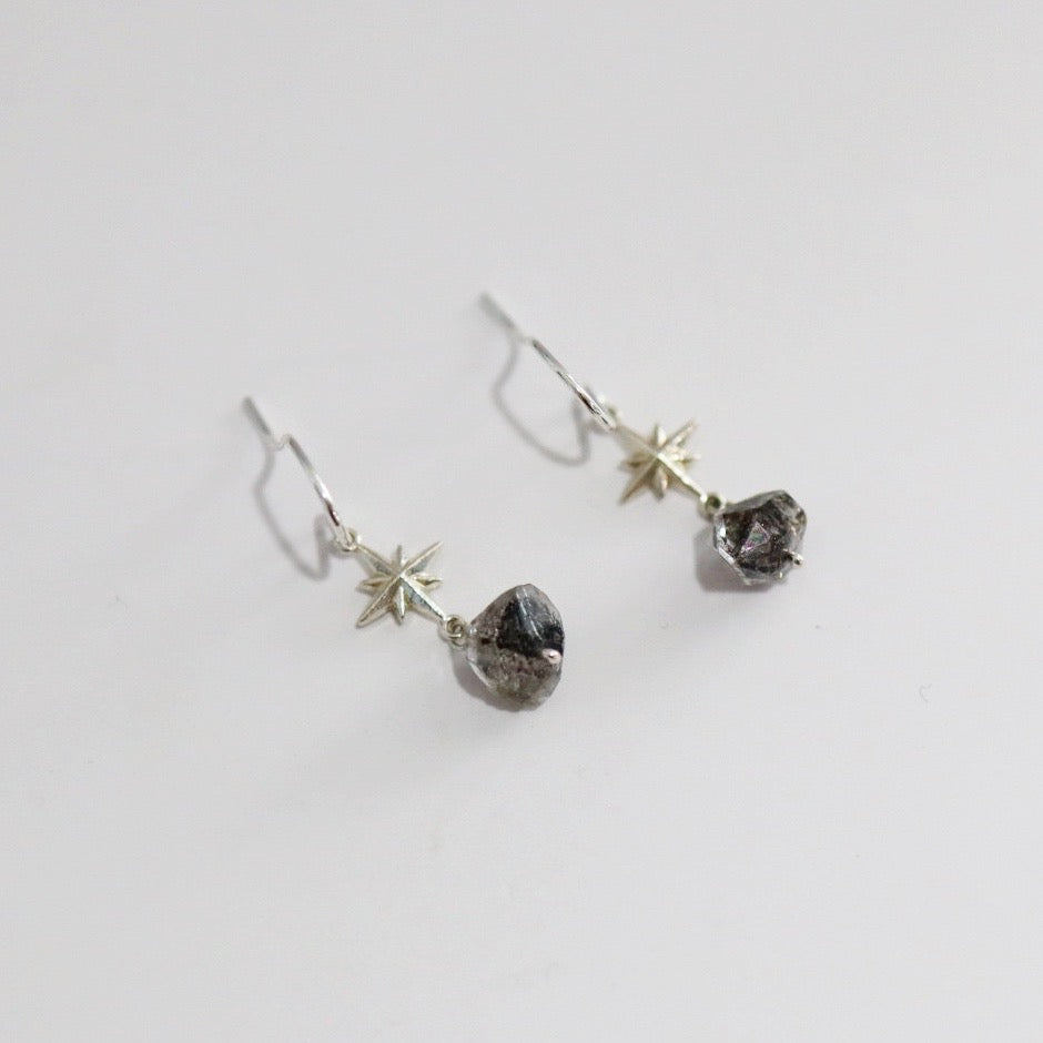 Starburst Quartz Drop Earrings in Sterling Silver/ Ready to Ship