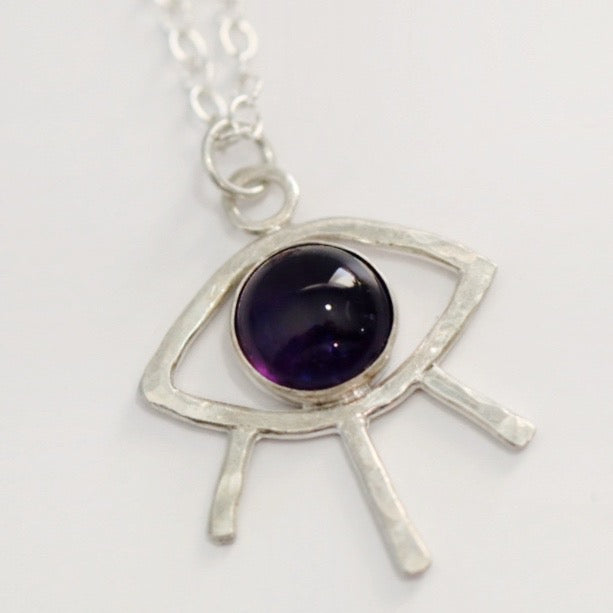 Gemstone Evil Eye Necklace in Sterling Silver - Amethyst, Kyanite, rutilated quartz / Ready to ship