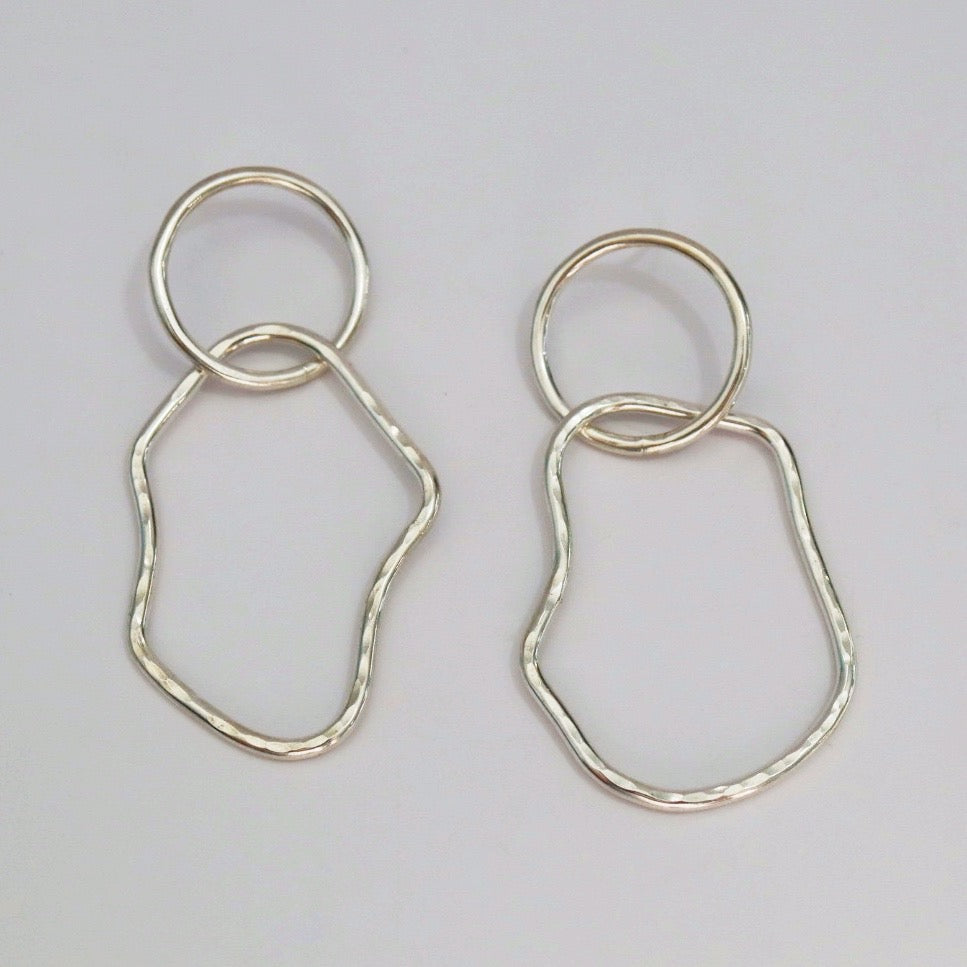 Circle and Hammered Organic Shape earrings in Sterling Silver / ready to ship