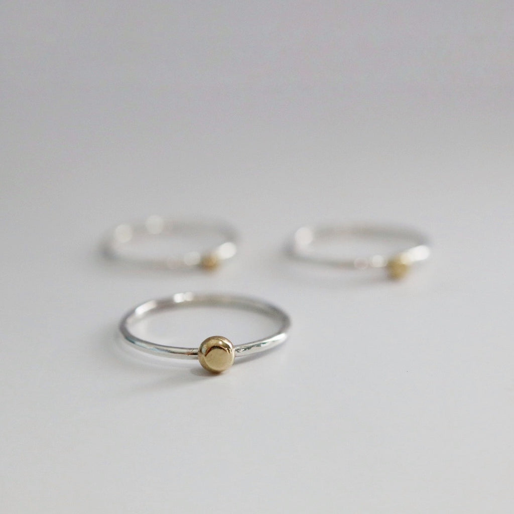 Pebble Stacking Ring in Mixed Metal / Sterling Silver and 14 karat Yellow Gold