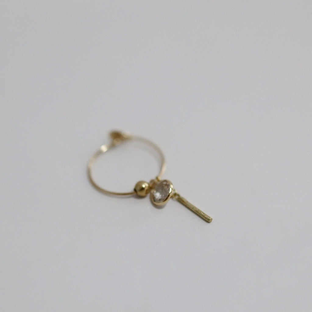 White Topaz and Bar Dangle Hoop Earring in 14 karat Yellow Gold / SINGLE EARRING / READY TO SHIP