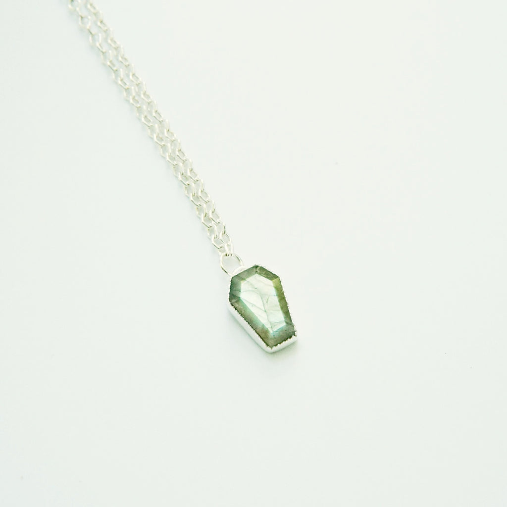 sterling silver gemstone coffin necklace