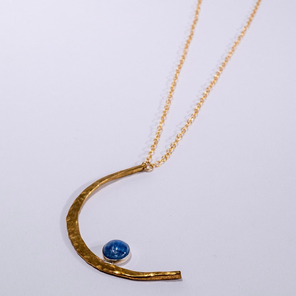 Brass Hammered Moon Celestial Necklace - Ready to ship in Brass And Kyanite