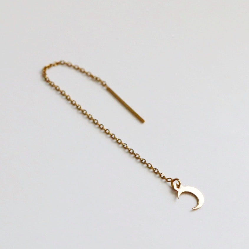 Moon earring threader in 14 karat gold single earring