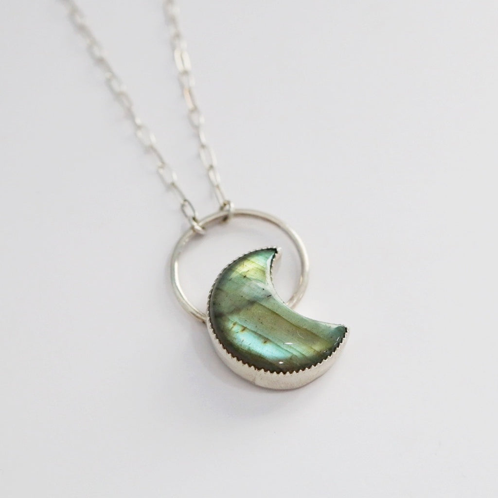 Labradorite moon necklace in sterling silver