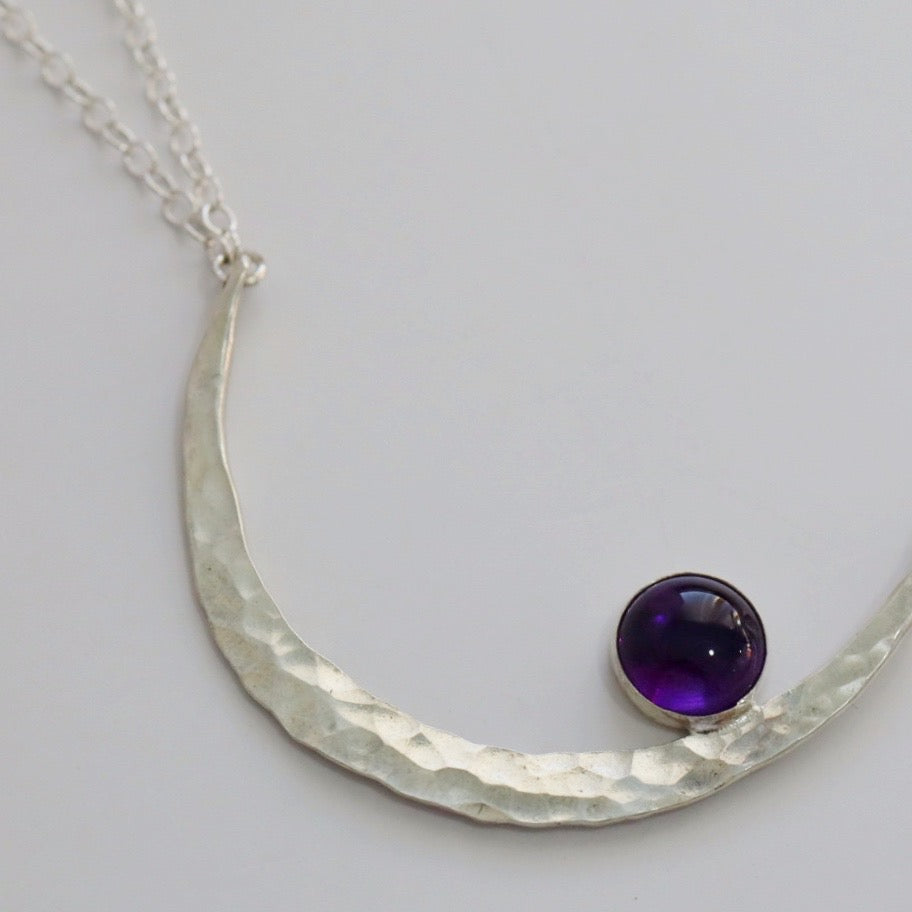 Sterling Silver Moon Statement Necklace -  ready to ship in Emerald and Amethyst Gemstones