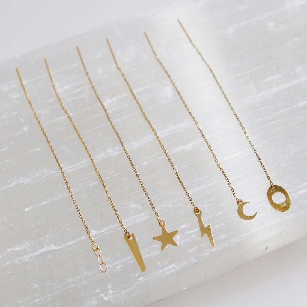 Lightning Bolt Threader Earring in 14 karat Yellow Gold / SINGLE EARRING / READY TO SHIP