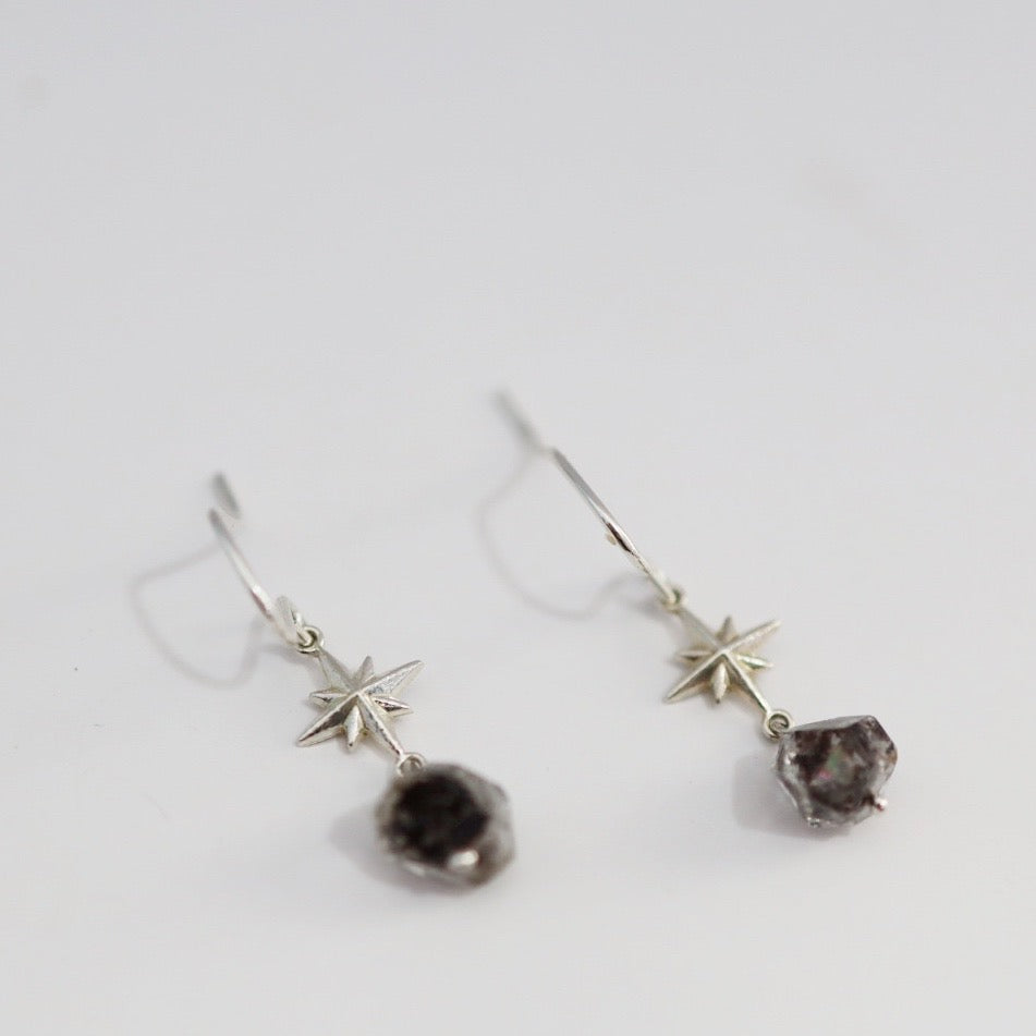 Starburst Quartz Drop Earrings in Sterling Silver/ Ready to Ship