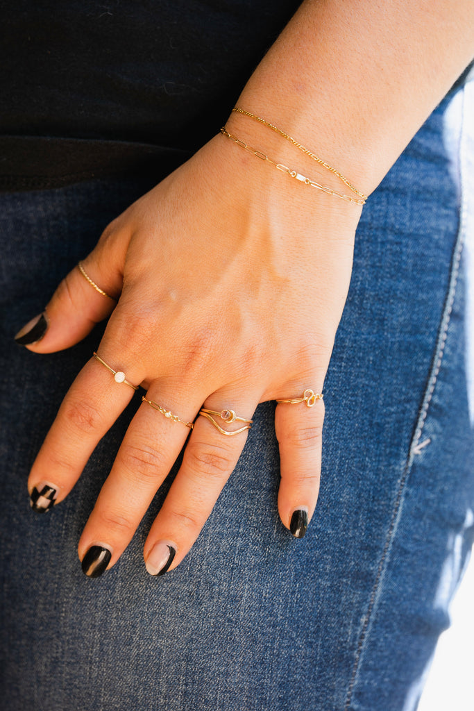 Diamond and Gold Paperclip Chain Ring in 14 Karat Yellow Gold