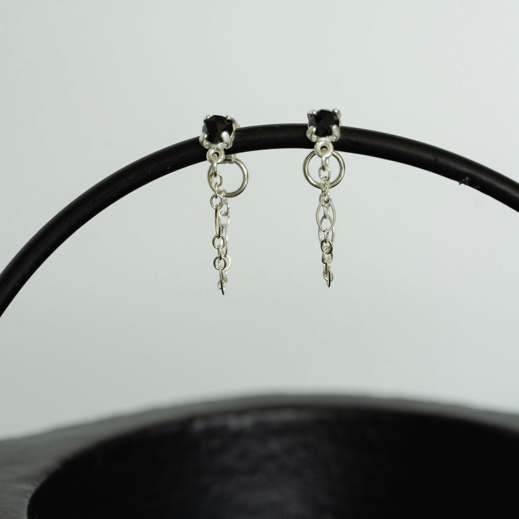 Gemstone Chain Drop Earrings in Sterling Silver - Opal or Black Spinel