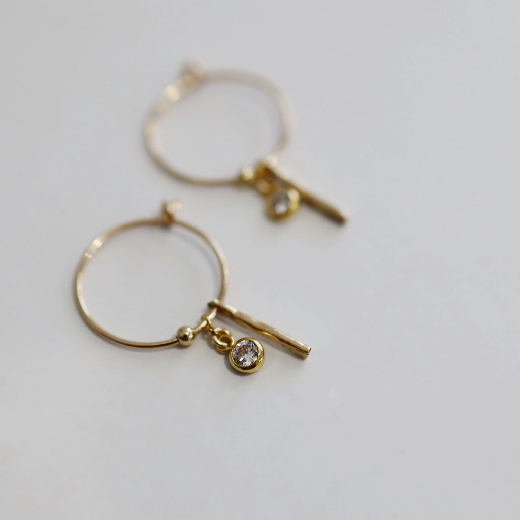 Gemstone and Bar Hoop Earrings in 14 Karat Gold Fill