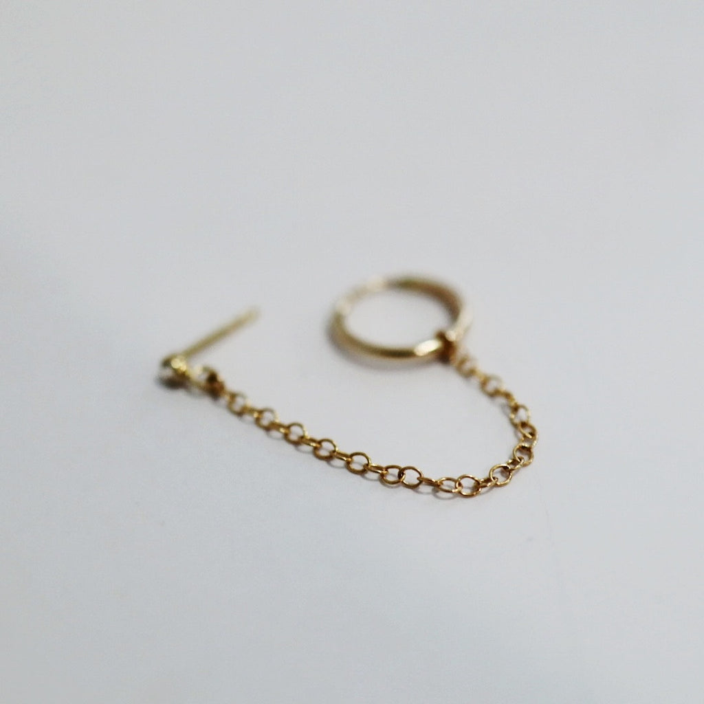 Cubic Zirconia Gemstone Stud and Chain With Hoop Earring in Gold Fill / SINGLE EARRING / READY TO SHIP
