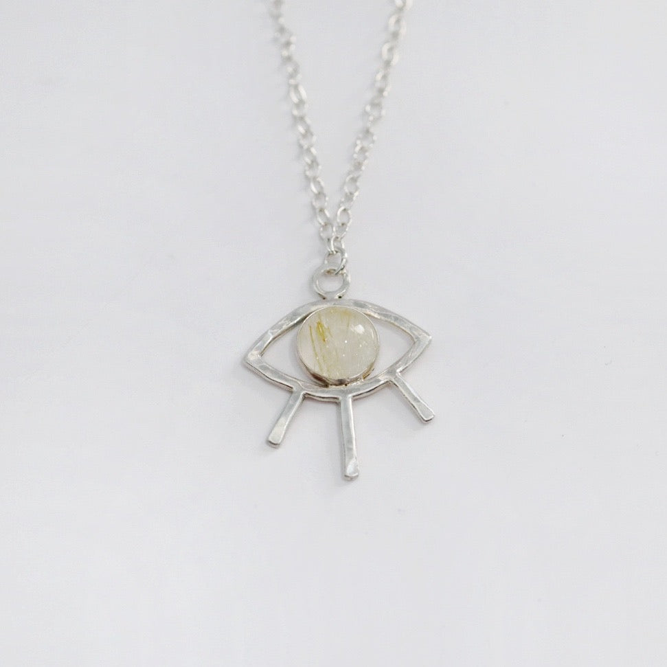 Gemstone Evil Eye Necklace in Sterling Silver - Amethyst, Kyanite, rutilated quartz / Ready to ship