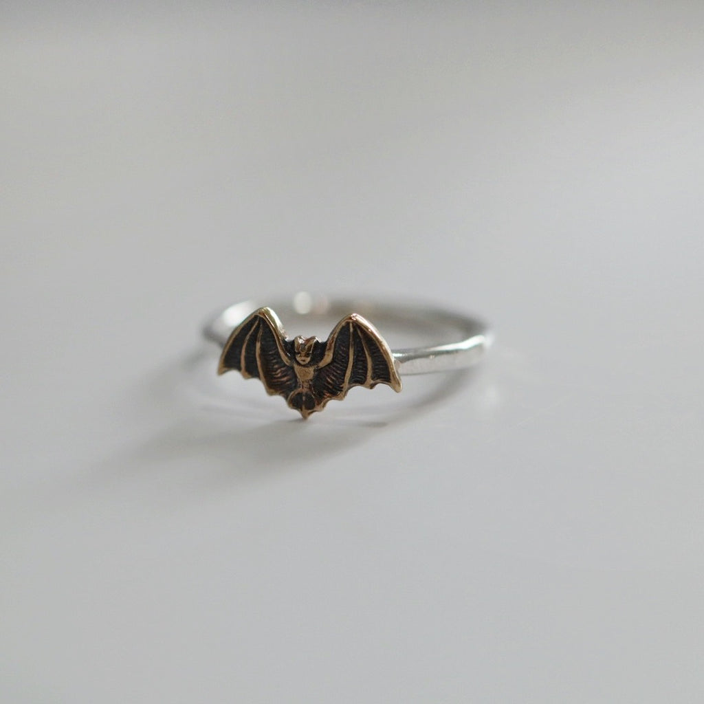 Bat Stacking Ring in Oxidized Brass and Sterling Silver