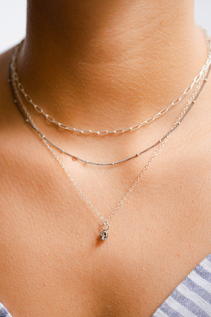 Petite Skull Layering Necklace in Sterling Silver / Ready to ship