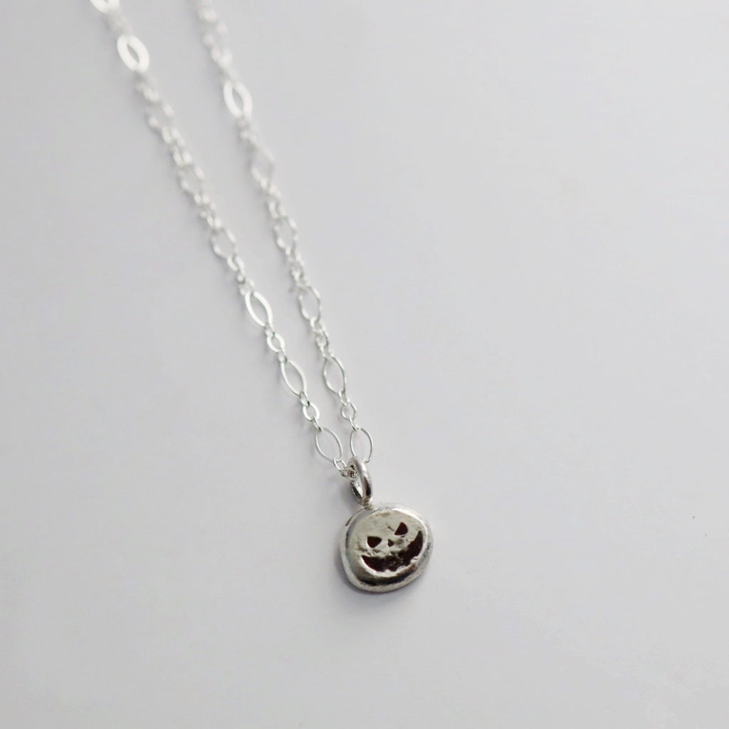 Scary Pumpkin Sterling Silver Necklace  / Ready to Ship