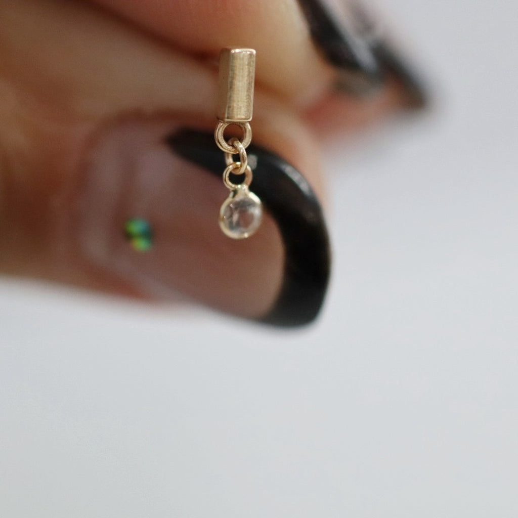 Gold Bar Stud Earring with White Topaz Gemstone Drop / SINGLE EARRING / Ready to Ship