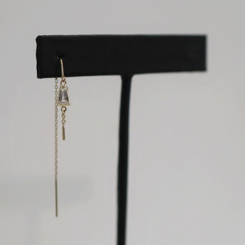 White Topaz  and Mini Bar Threader Earring in 14 karat Yellow Gold / SINGLE EARRING / READY TO SHIP