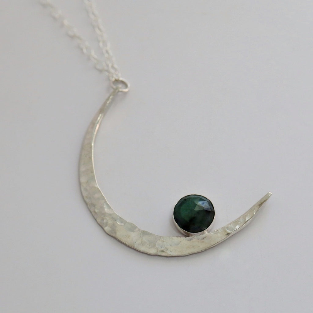 Sterling Silver Moon Statement Necklace -  ready to ship in Emerald and Amethyst Gemstones