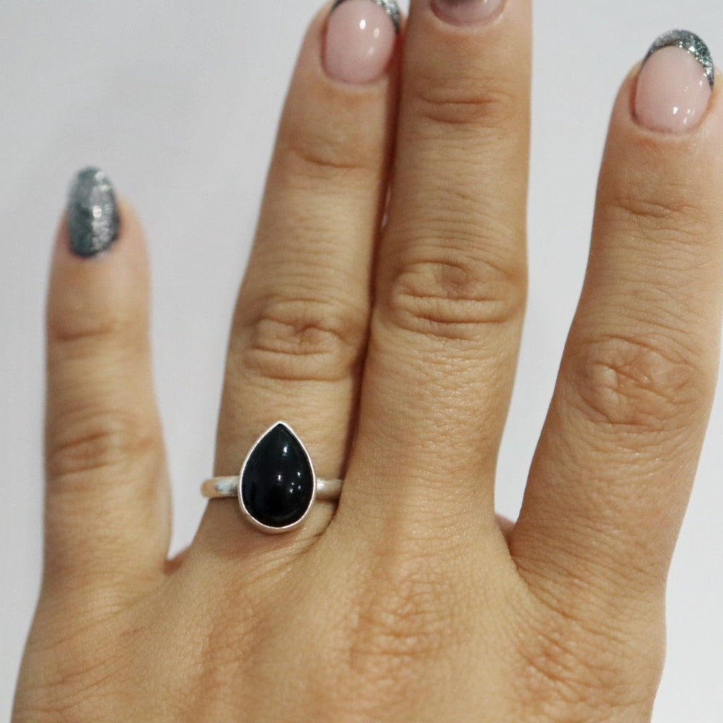Onyx Teardrop Gemstone Stacking Ring / Size 9 / Ready to Ship
