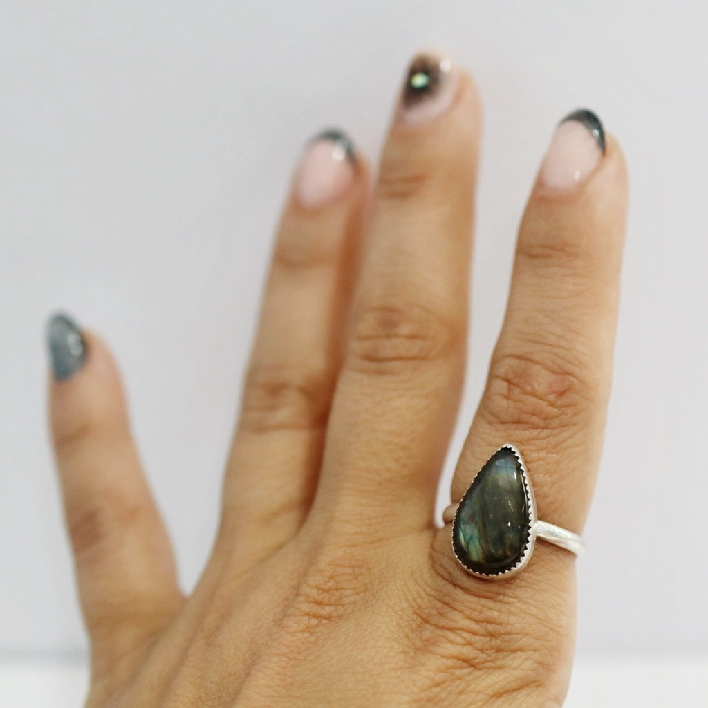 Statement Labradorite Gemstone Ring in Sterling Silver / Ready to ship Size 9