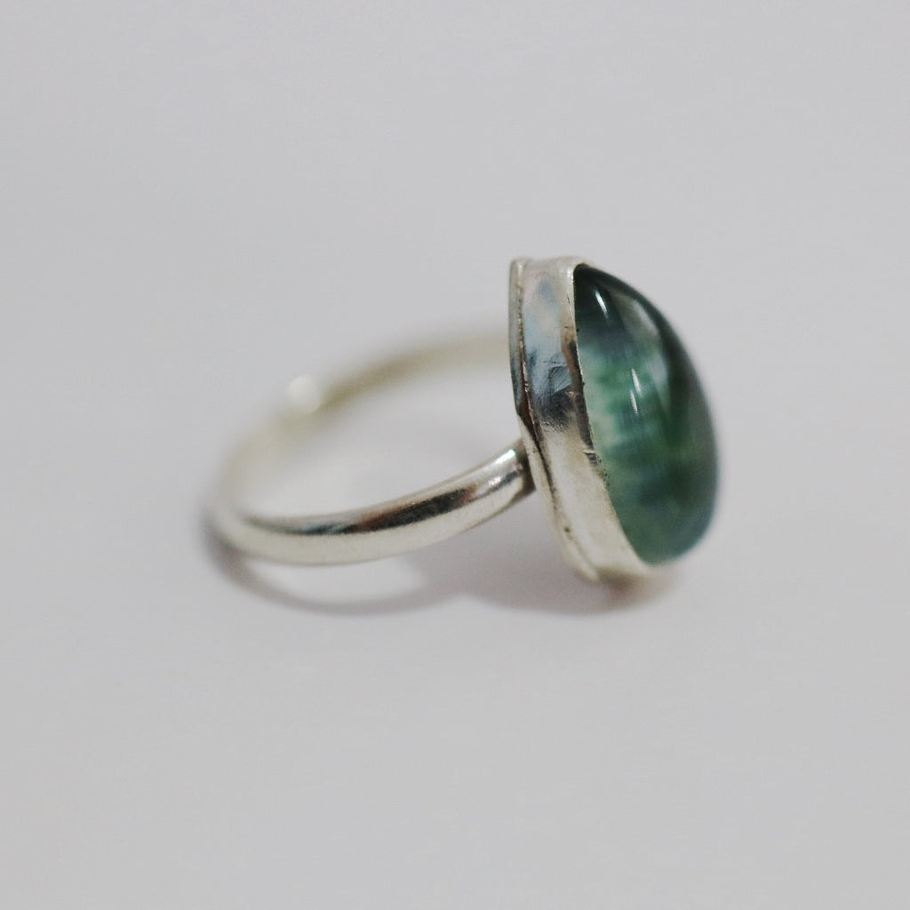 Moss Agate Teardrop and Sterling Silver Gemstone Ring / Size 6 / Ready to ship
