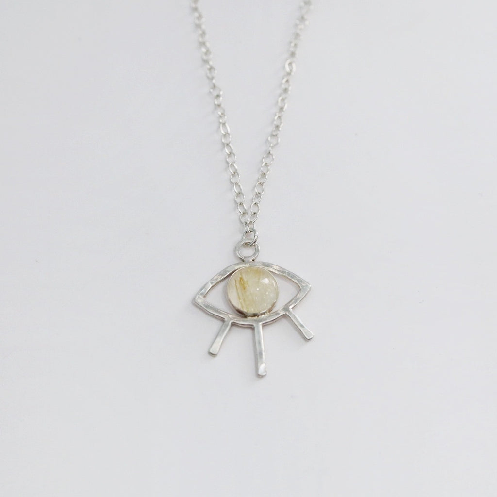 Gemstone Evil Eye Necklace in Sterling Silver - Amethyst, Kyanite, rutilated quartz / Ready to ship