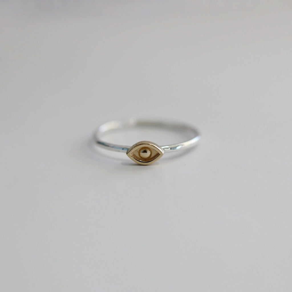 Evil Eye Stacking Ring in Mixed Metal / Sterling Silver and 14 karat Yellow Gold / READY TO SHIP in 8.5