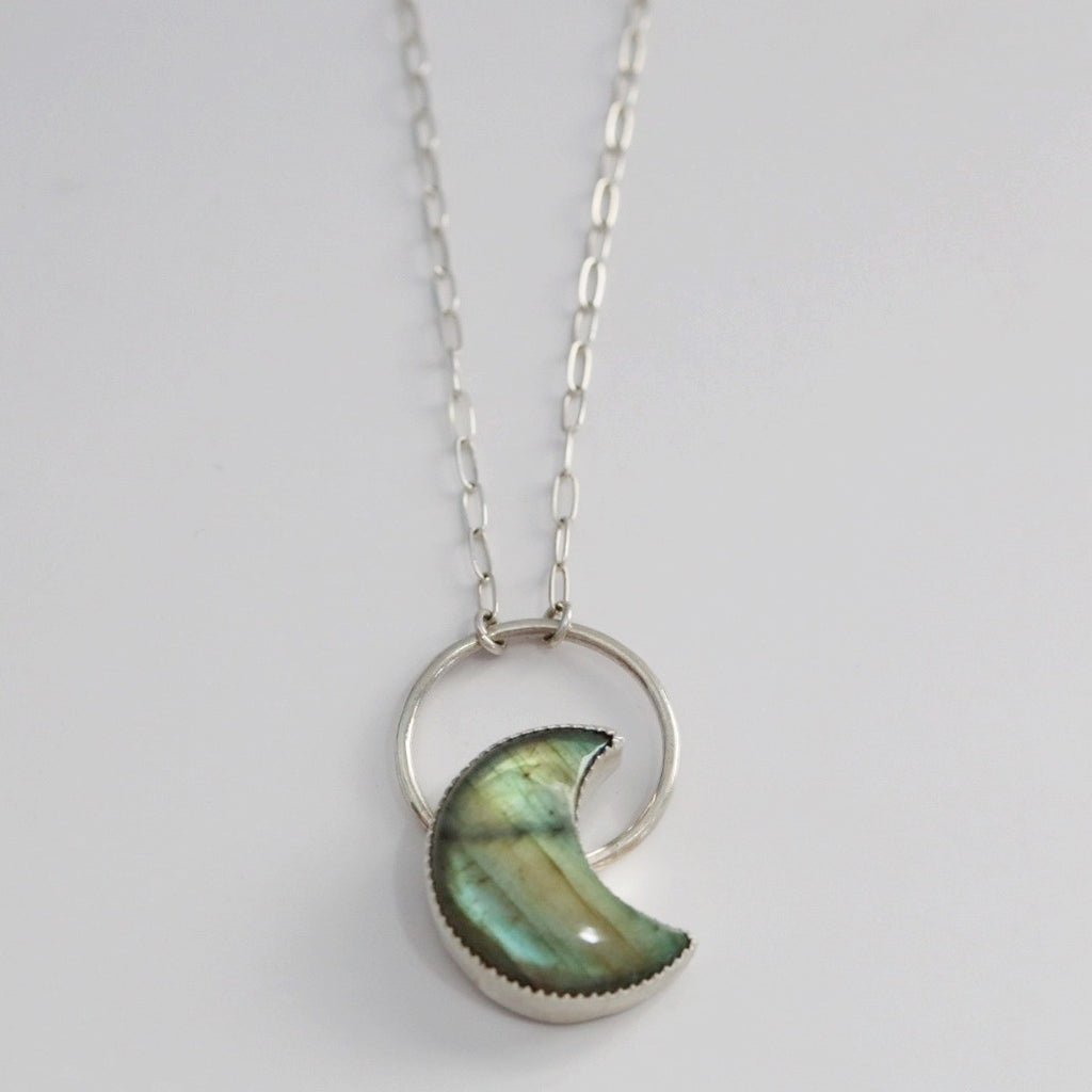Labradorite Moon Necklace in Sterling Silver / Ready to ship